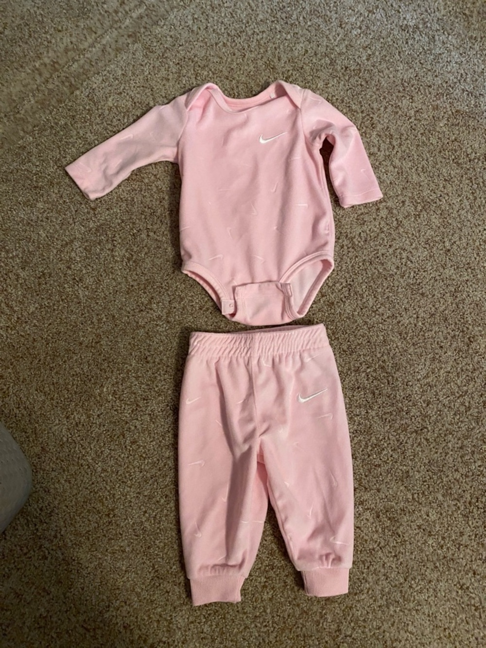 Nike Pink Long-Sleeve Bodysuit and Pants Set